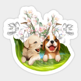 Cute puppys playing in the water Sticker